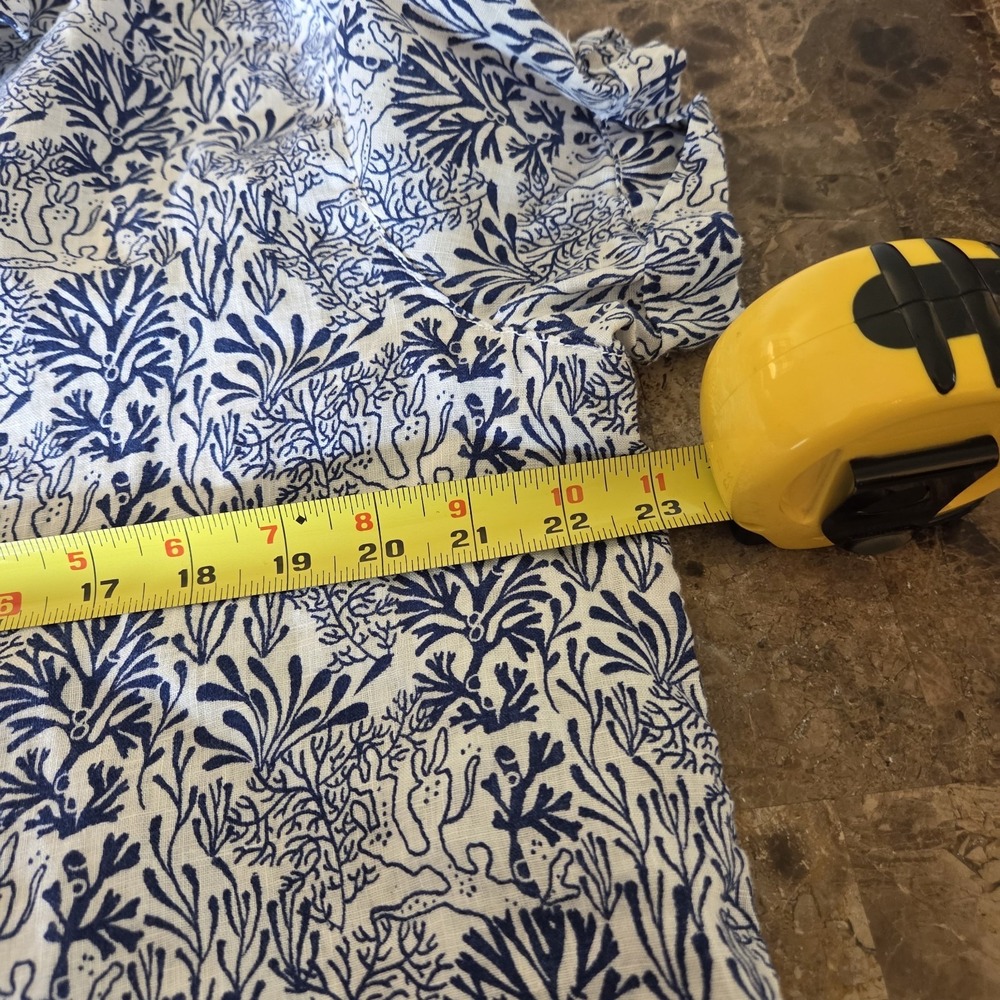Nicole Miller sz L 100% linen button up top blue/wht coastal beach vacation - Picture 7 of 14